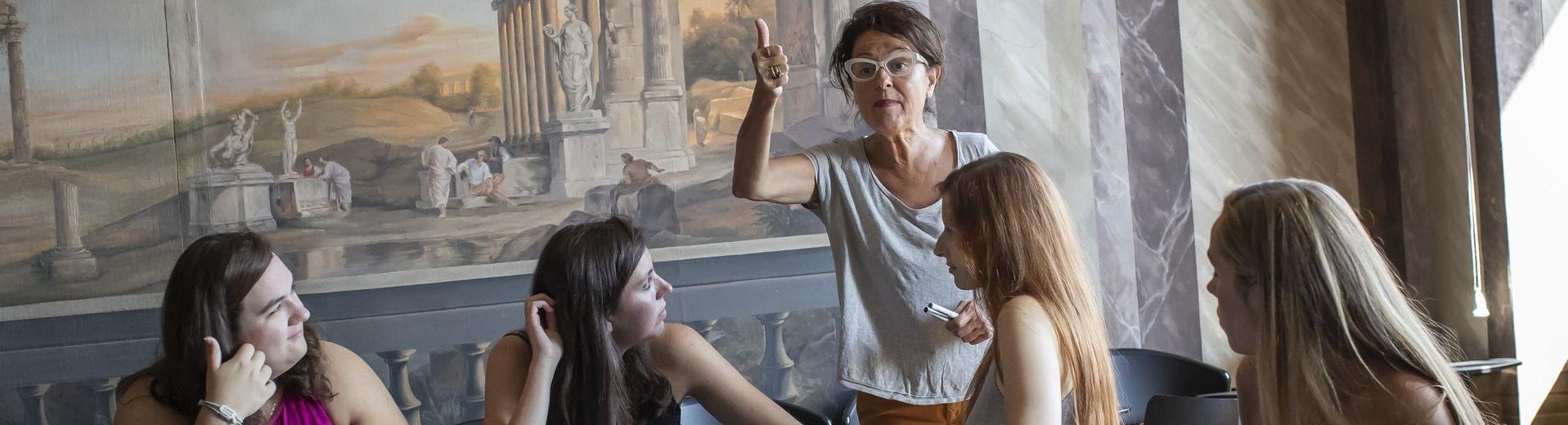 A Temple professor gives her students a lesson in the Italian language.